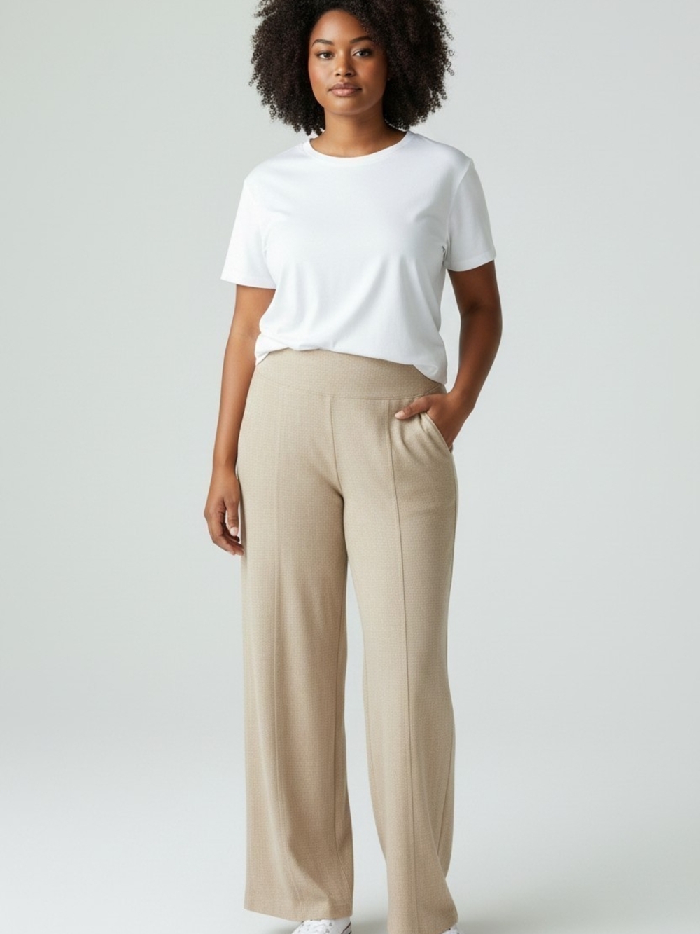 Athleta Delancey Skyline Textured High Rise Straight Leg Pants Beige Neutral 1X